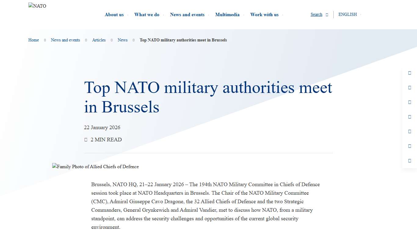 Top NATO military authorities meet in Brussels NATO News